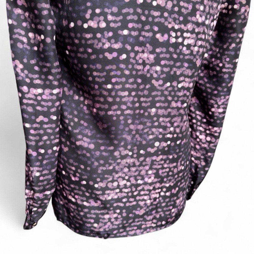 Tory Burch Silk Blouse Purple Black Blurred Dot XS Career Business Designer Luxe - Picture 12 of 16